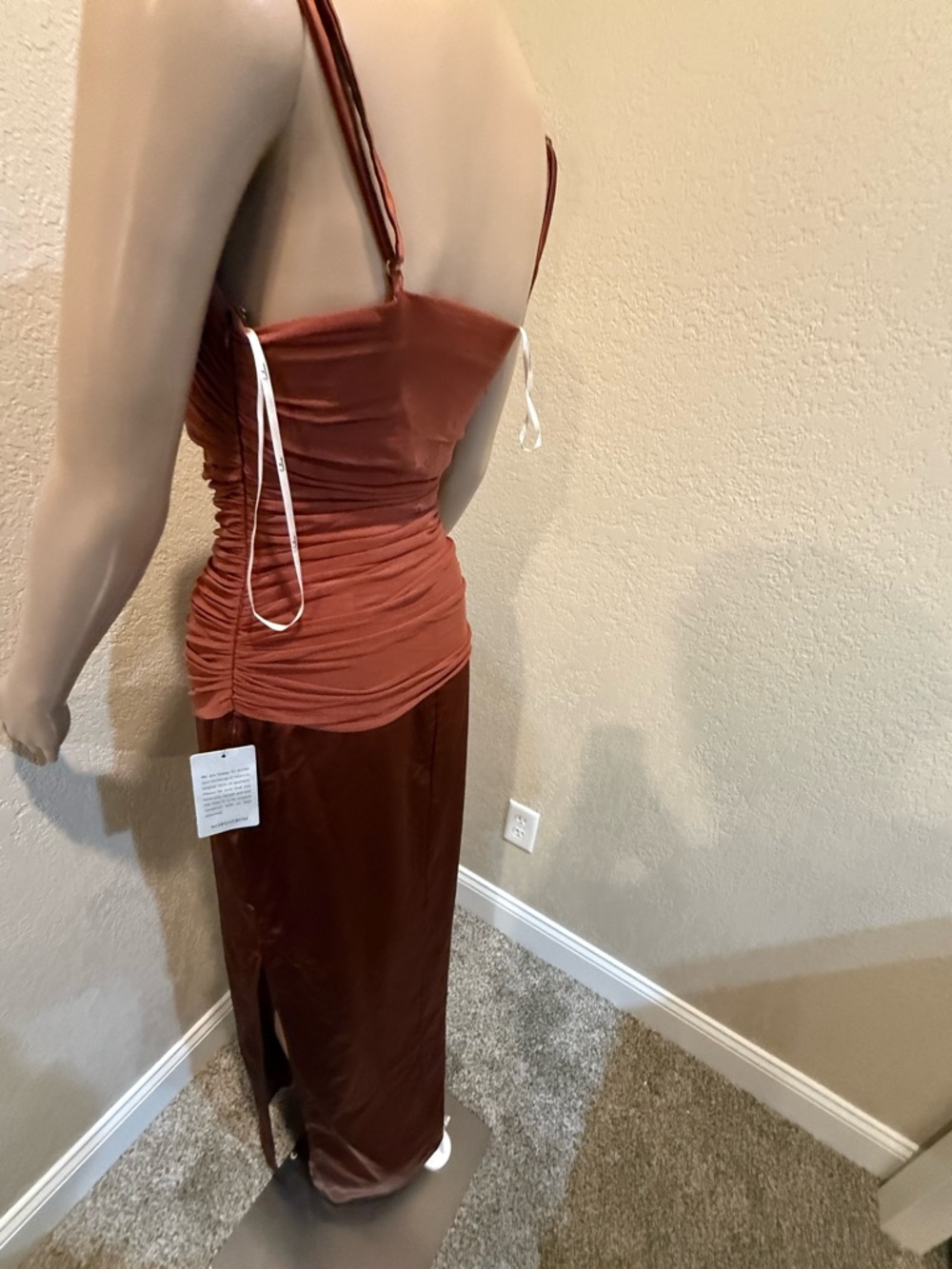 New! Lulu's Rust Red Satin Ruched Slip Prom / Formal Dress — Size Small - Picture 5 of 7
